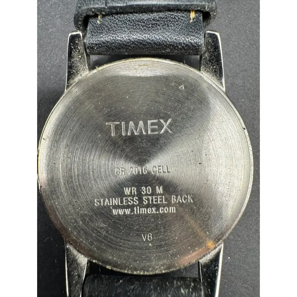 Timex Indiglo WR 30m Easy Reader Watch White Dial Black Leather Band 35mm